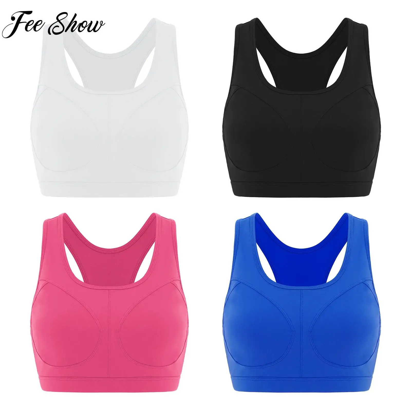

Women Cutout Back Sports Bra Top Workout Running Yoga Vest Costume High Support Padded Cup Racerback Cropped Tank Top Sportswear