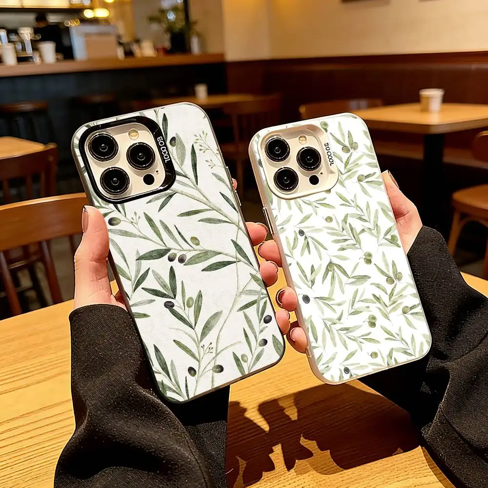 

O-Olive Branch Phone Case For iPhone 17,16,15,14,13,12,11 Plus,Pro Max,XS,Colorful Silver Black Cover