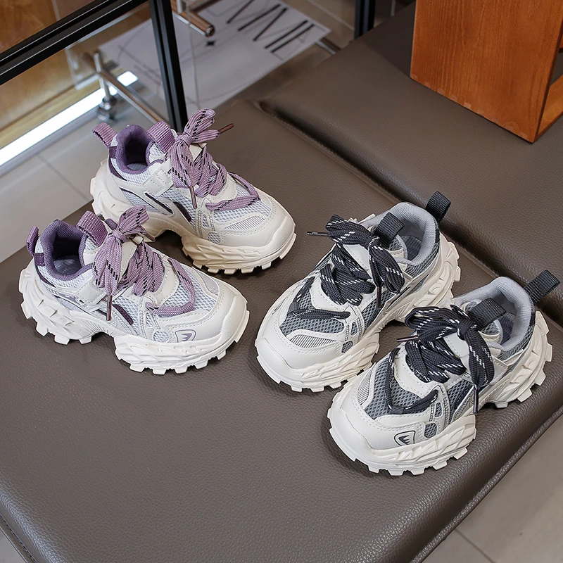 Kids Chunky Trail Sneakers Mesh Breathable Hook and Loop Anti Slip Little & Big Boys Girls Outdoor Casual Walking Shoes