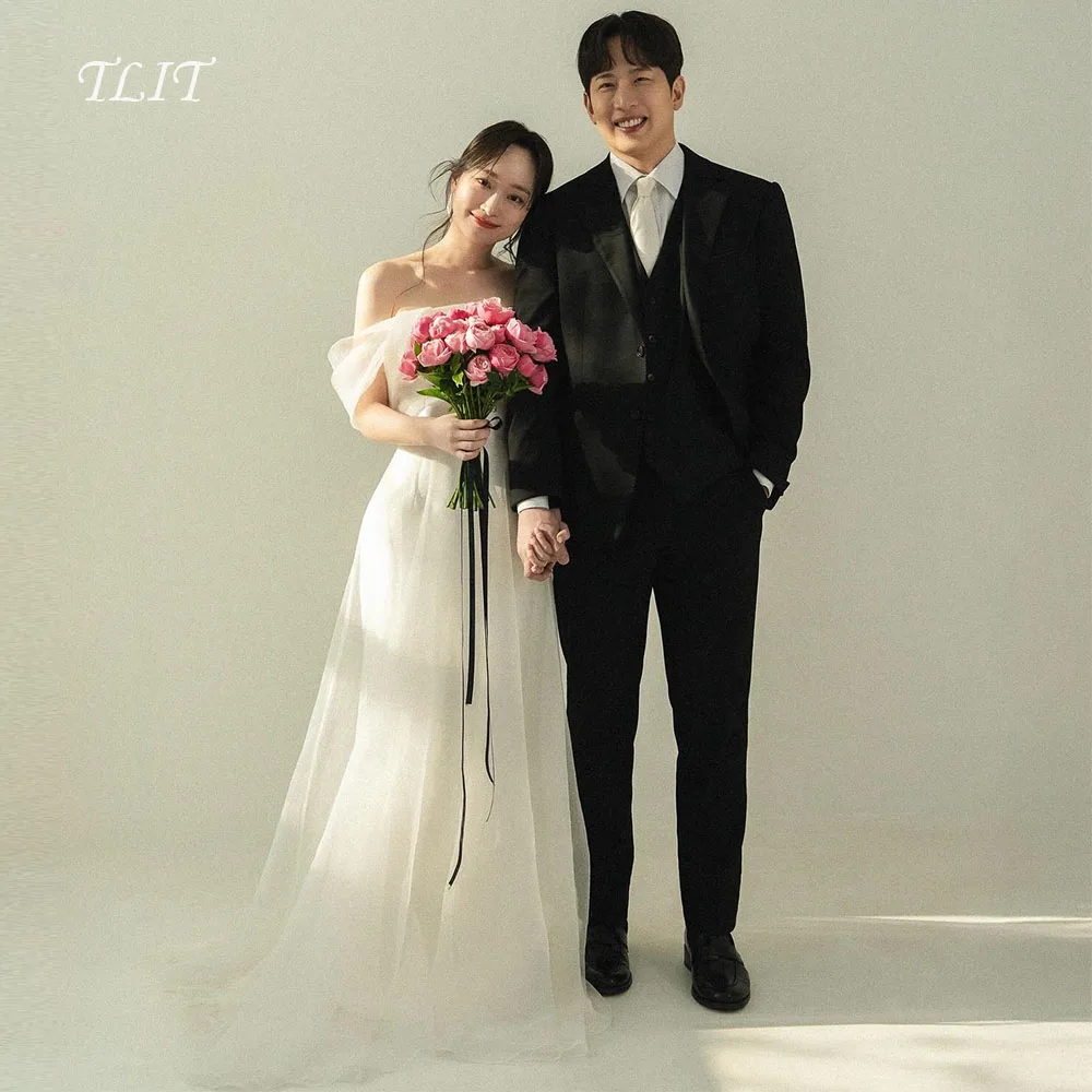 

TLIT Simple Ivory Tulle A-Line Wedding Dresses Customized Off the Shoulder Bridal Gowns Korea Wedding Dresses Photos Shoot
