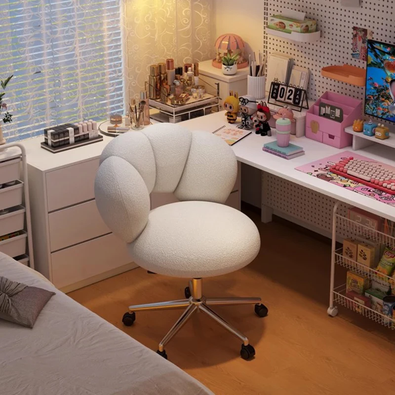 rg-Kawaii Designer Office Chair Cushion Backrest Rolling Student Reading Office Chair Vanity Patio