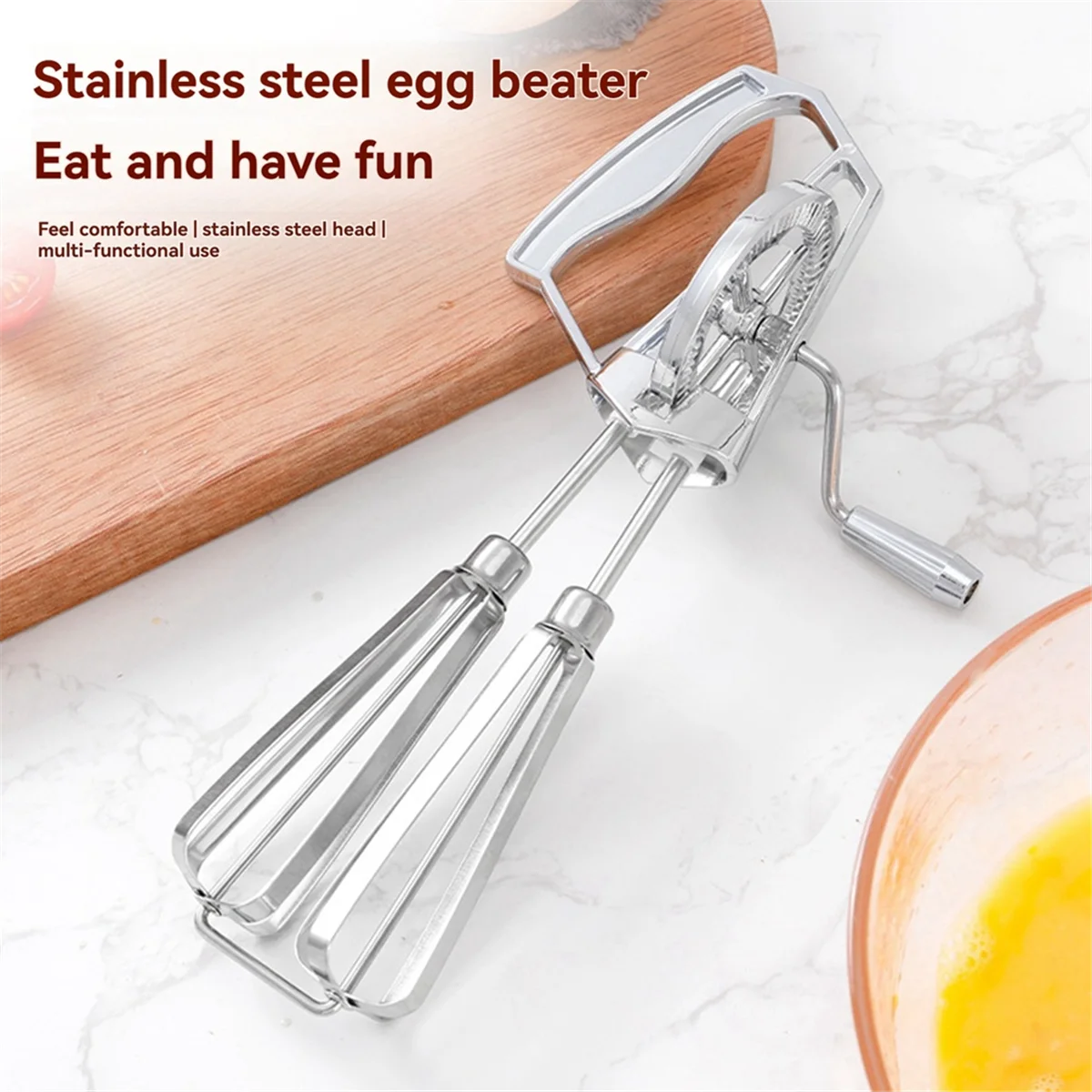 Quality! Manual Egg Beater Hand Crank - Stainless Steel Whisk, Ergonomic ABS Handle, Compact Design for Easy Mixing Silver