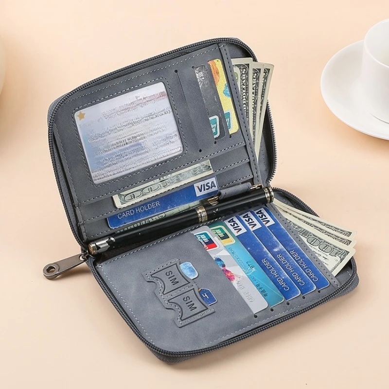 

PU Leather Passport Holder Travel Wallet with Zipper Large Capacity Card Case Pen Card Holder Travel Storage Passport Cover