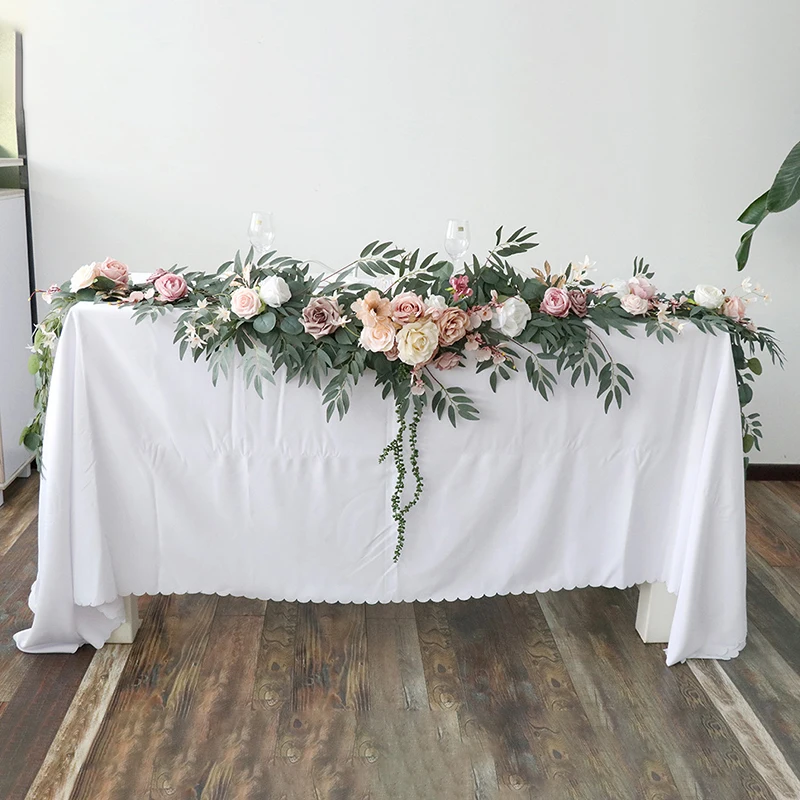 

Artificial Rose Flower Table Runner Rustic Flower Garland Floral Arrangements Wedding Ceremony Backdrop Arch Flowers Decoration