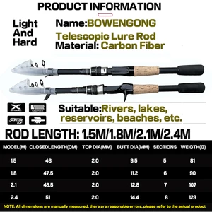 Carbon Telescopic Fishing Rod, Spinning Rod, Baitcasting Fishing Pole, Handle Casting Tackle, 1.5m, 1.8m, 2.1m, 2.4m, 8g, 25g 6 Main Sales Stick Carbon Fiber - №5