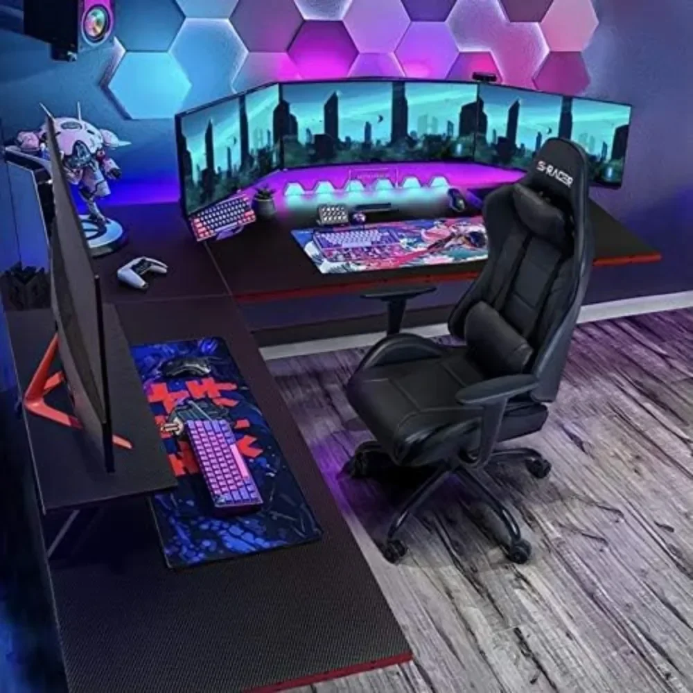 Computertisch، L-FORmiger Gaming-Computer-Eckschreibtisch، PC-Gaming-Tisch mit grandiem Monitor-Riser-Standen،