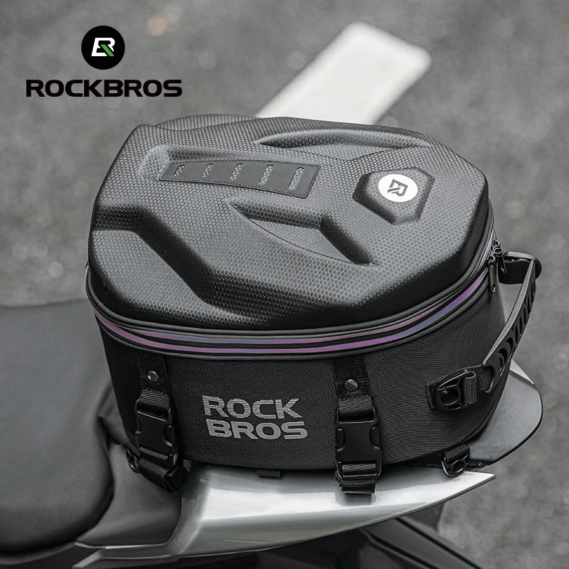 ROCKBROS Motor Bike Bag Waterproof Rear Seat Bag 12.5L Storage Backpacks Shoulder Bag Hard Shell With Rain Cover Bike Accessory