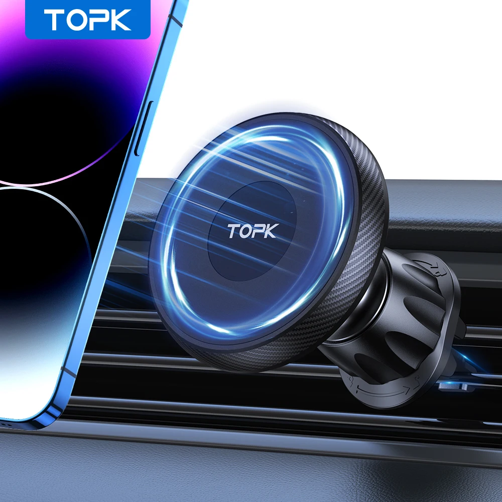 

Магнитный автомобильный держатель для телефона TOPK, автомобильная подставка для телефона на вентиляционное отверстие для Magsafe iPhone 15 14 13 ProMax Xiaomi Samsung, сильный магнитный держатель