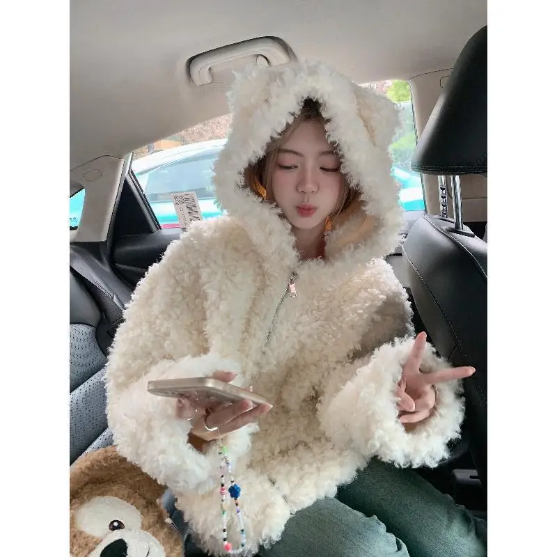 Fat Girl Extra Large Size 150kg Lazy Wind Cute Bear Hooded Jacket Women's Winter Thickening