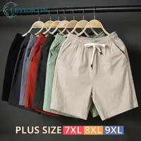 Pantalones cortos lisos de verano para hombre, pantalones cortos de lino de Color sólido, pantalones cortos informales de lino transpirables de talla grande 7XL 8XL 9XL de verano para hombre