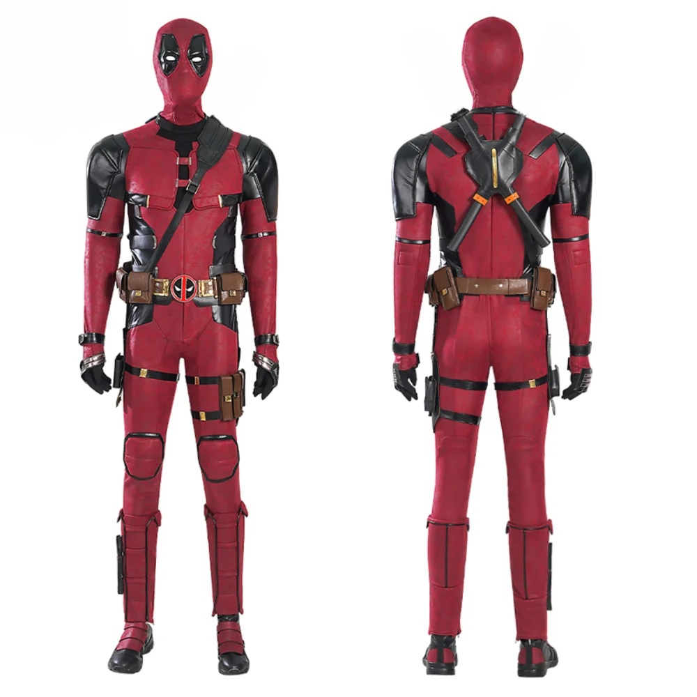 

Dead Cosplay Pool Wade Wilson Costume Super Villain Death Leather Mask Jumpsuit Belt Fullset Battle Suit for Men Adult Halloween