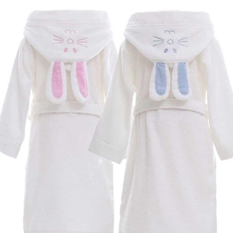 

2025 A/W Kids Bunny Ear Robe 100% Cotton Hooded Soft Warm Bath Robe Sleepwear S M L