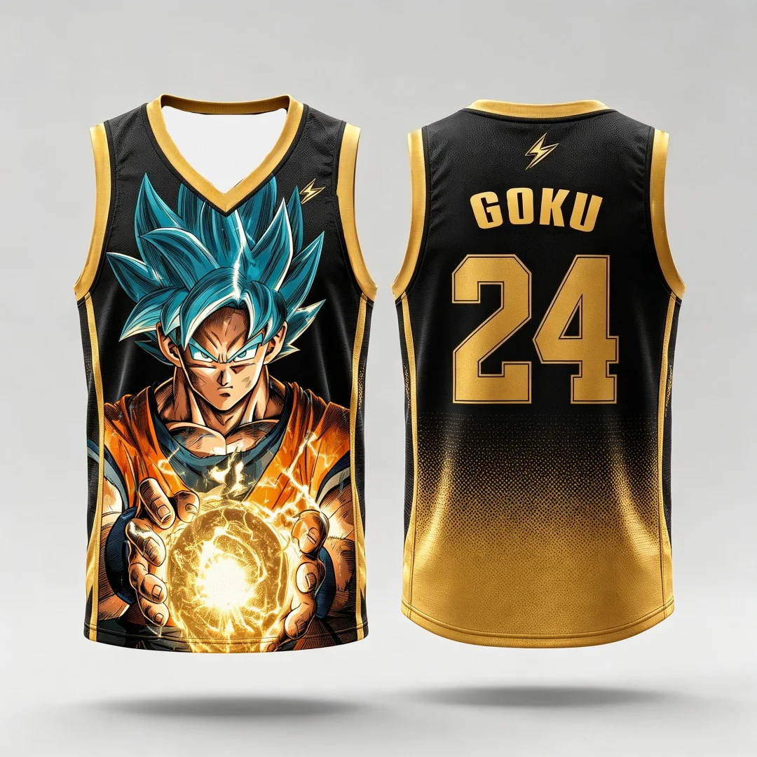 Dragon Ball Goku Super Saiyan Blue Basketball-Trikot für Herren, 3D-Druck, Sportweste, Anime-Streetwear-Tanktop, passende Familien-Outfits – Detail 10