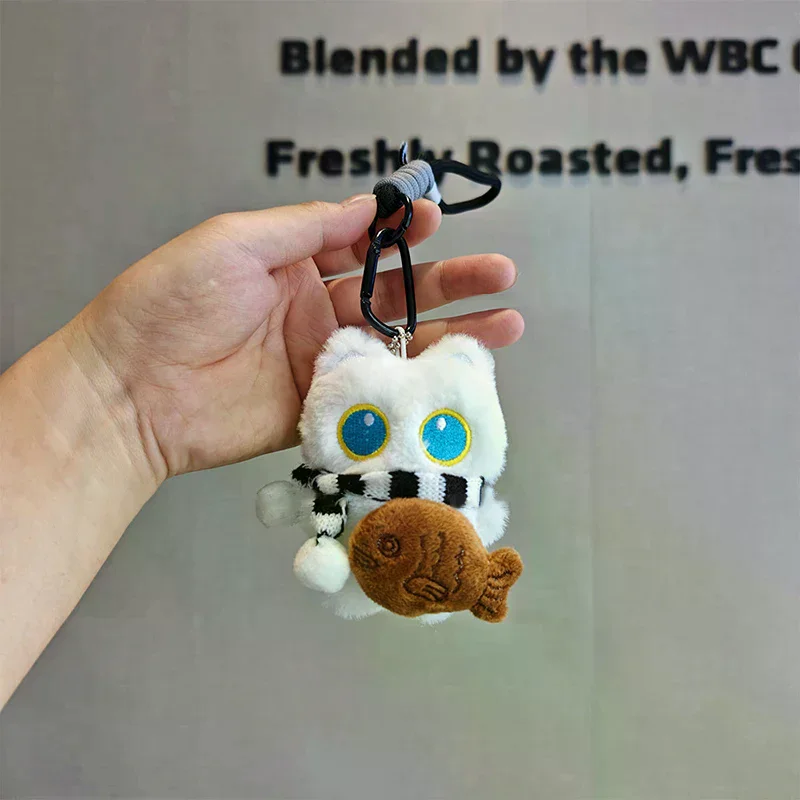 Piepende Cartoon Pluche Zwart Witte Kat Pop Speelgoed Sleutelhanger Tas Hanger Charms Auto Sleutelhanger Accessoires Voor Koppels Kawaii Gift