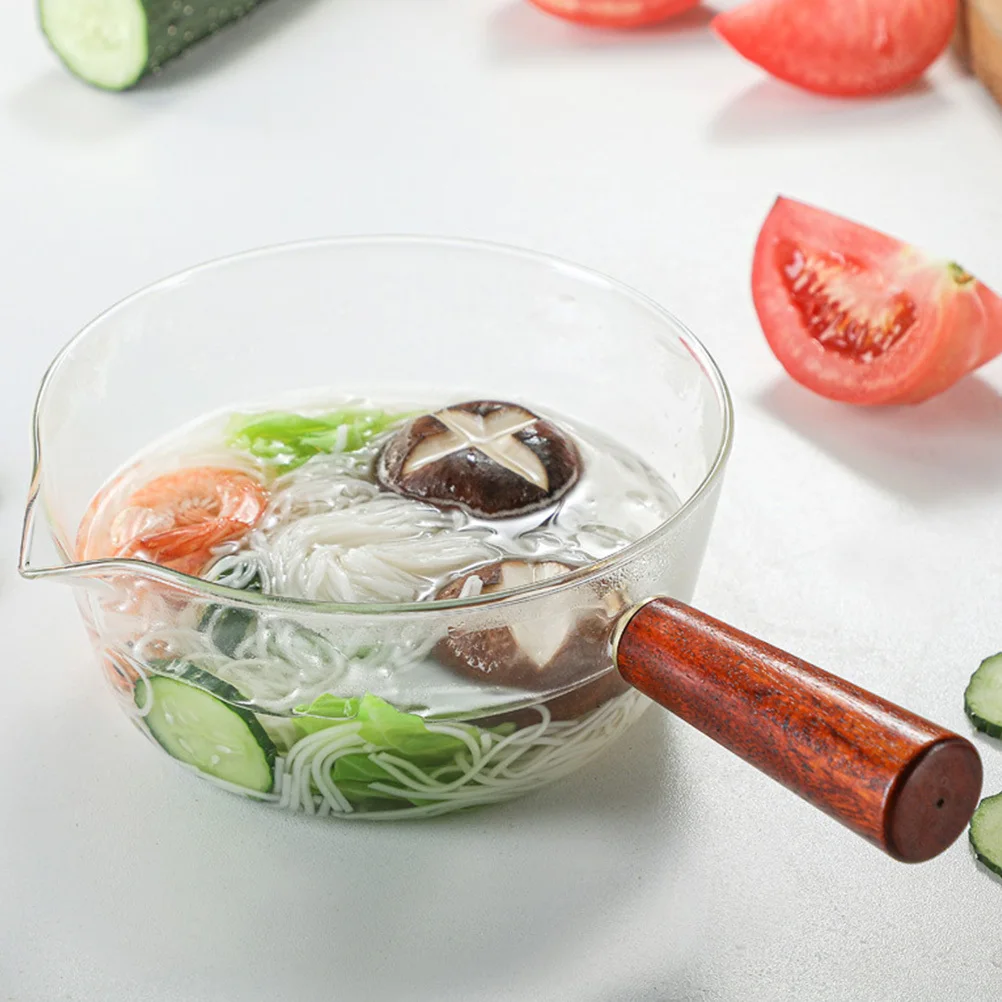 

1 шт. стеклянный горшок для завтрака с деревянной ручкой, молочный суп, лапша, посуда для дома, отеля, общежития, кухонные принадлежности, горшок для молока