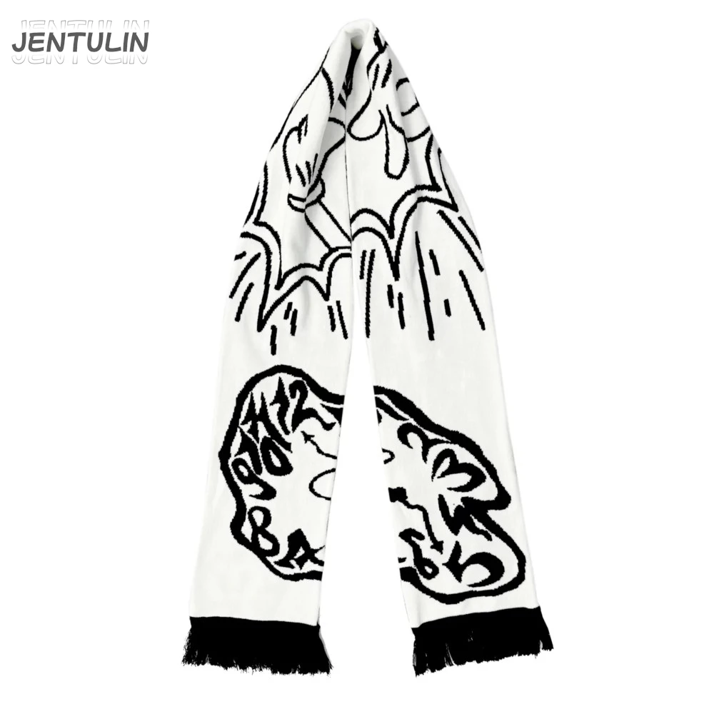 Men Scarf Winter Y2k Streetwear Black Knitted Drakeoffc Goth Shawl Scarves Korean Harajuku Hip Hop Punk Warm Unisex Accessories