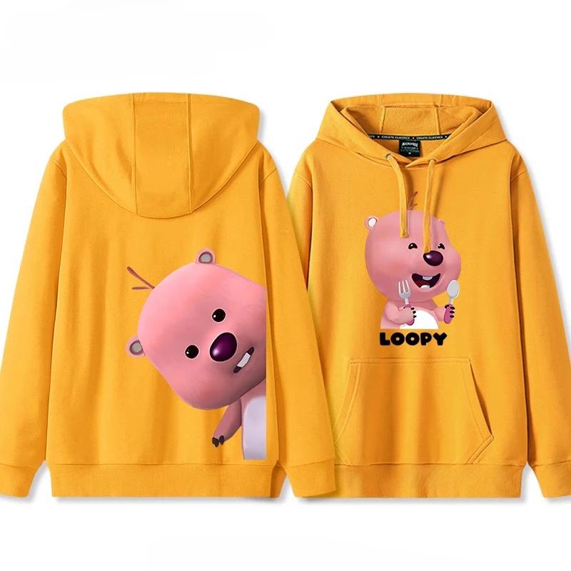 لطيف Loopy خذ سكين وشوكة لتناول الطعام الأرز المطبوعة زوجين معطف بقلنسوة الكرتون لطيف في سن المراهقة كلية نمط سترة متعددة الاستخدامات #5