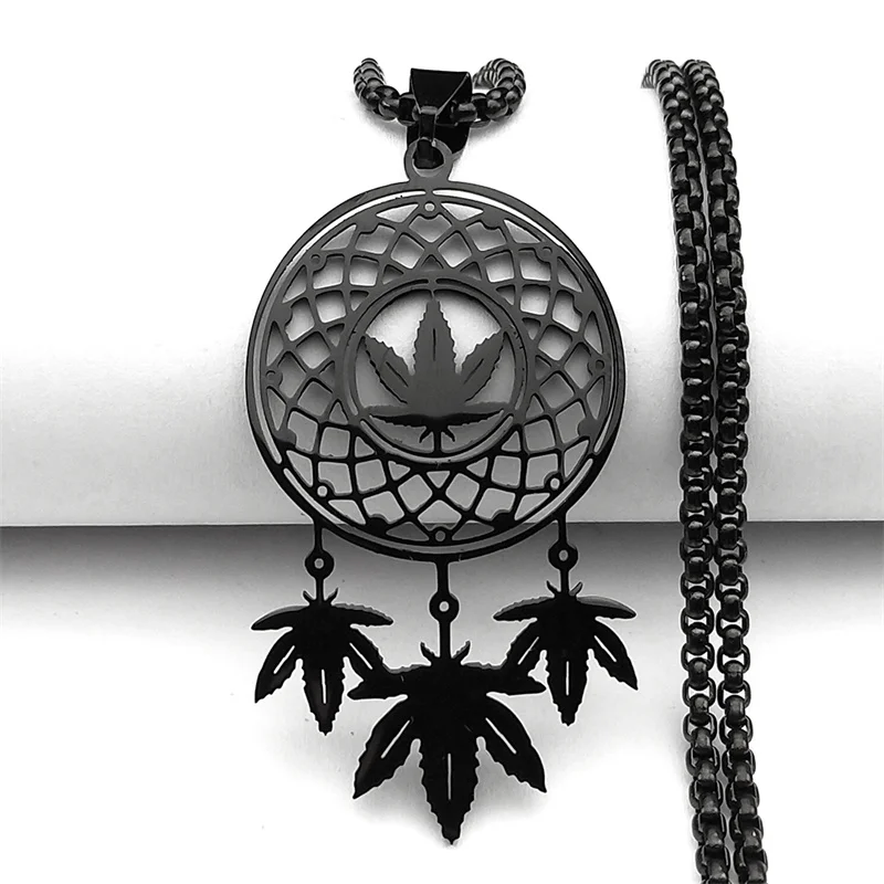 

Maple Leaves Dreamcatcher Pendant Necklace For Women Men Stainless Steel Gold Color Hollow Plant Chain Amulet Jewelry collar