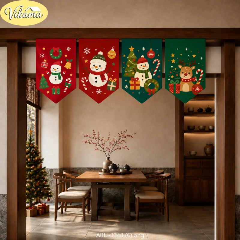 VIKAMA Christmas Navy Dreamy Pennant Banner Moon Tree Gift Wreath Snowman Blue Purple Door Hanging Bedroom Living Room Dorm Home
