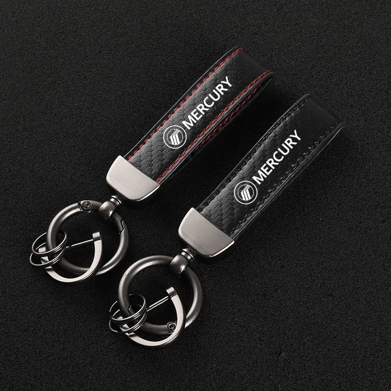 Leather Carbon Fiber Car Rings Keychain Zinc Alloy Keyrings For MERCURY  with logo Car Accessories