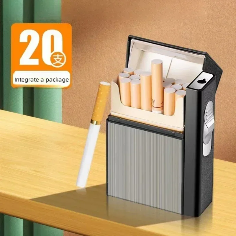 USB 3-in-1 Multifunctional Gas and Electric Cigarette Case Lighter 20 Pieces Metal Inflatable Cigarette Case Wholesale