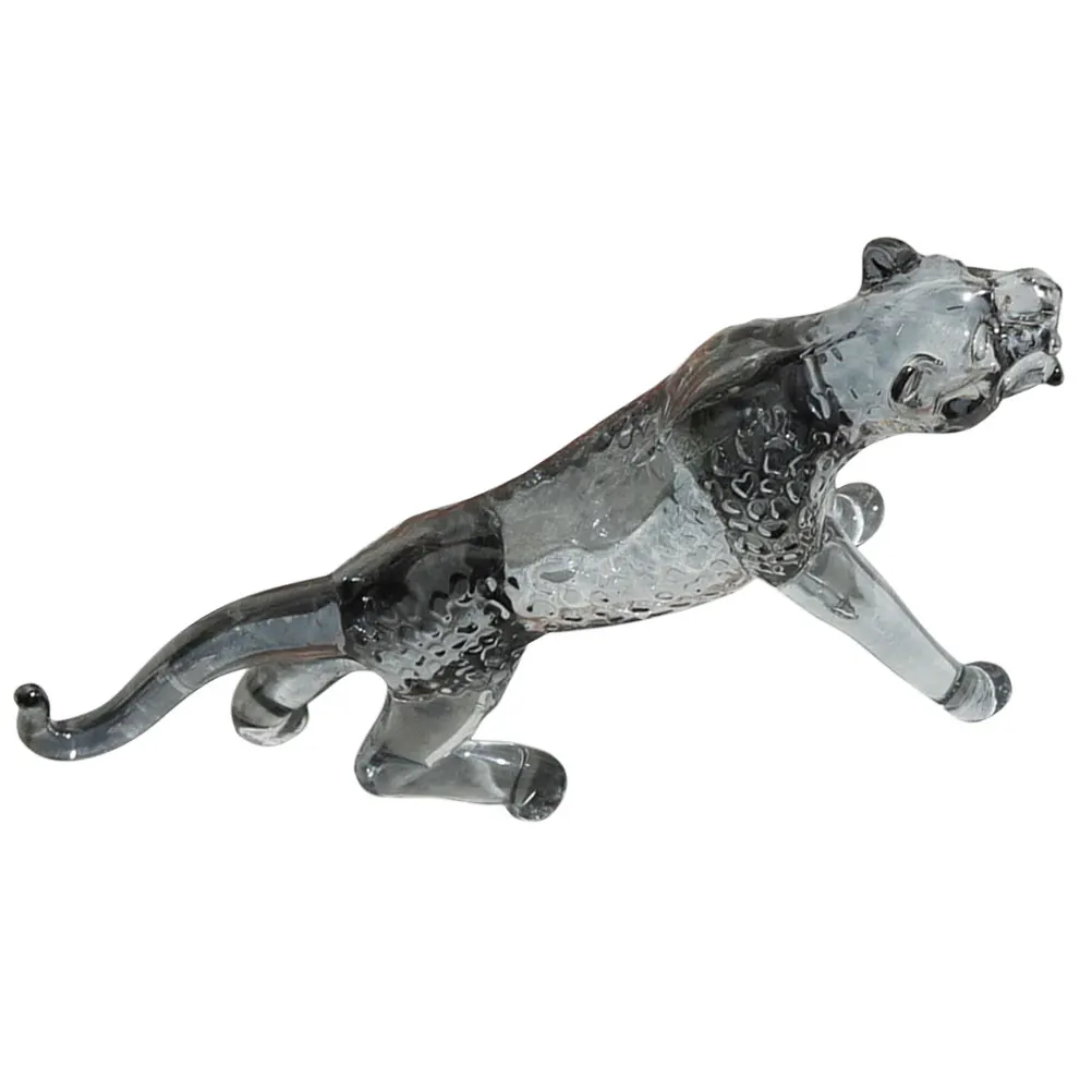 

Crystal Leopard Figurine Clear Animal Ornaments Desk Pet Small Figurines Decoration Realistic Figure Gray Color Fine Workmanship