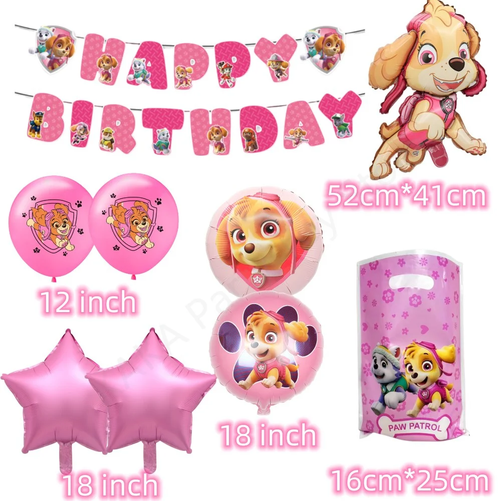 Pink PAW Patrol Skye Balloons Set Girls Birthday Party Decorations Baby Shower Kids Birthday Banner Gift Bag Latex Foil Balloon