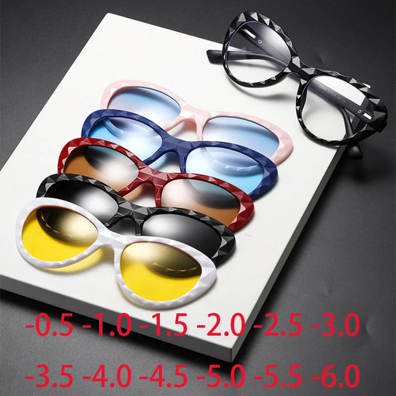 2350 TR90 Frame Women Cat Eyes Magnet Myopia Glasses 0 -0.5 -1.0 -2.0 To -6.0 , Sunglasses Clip Hyperopia +0.5 +1.0 +2.0 To +6