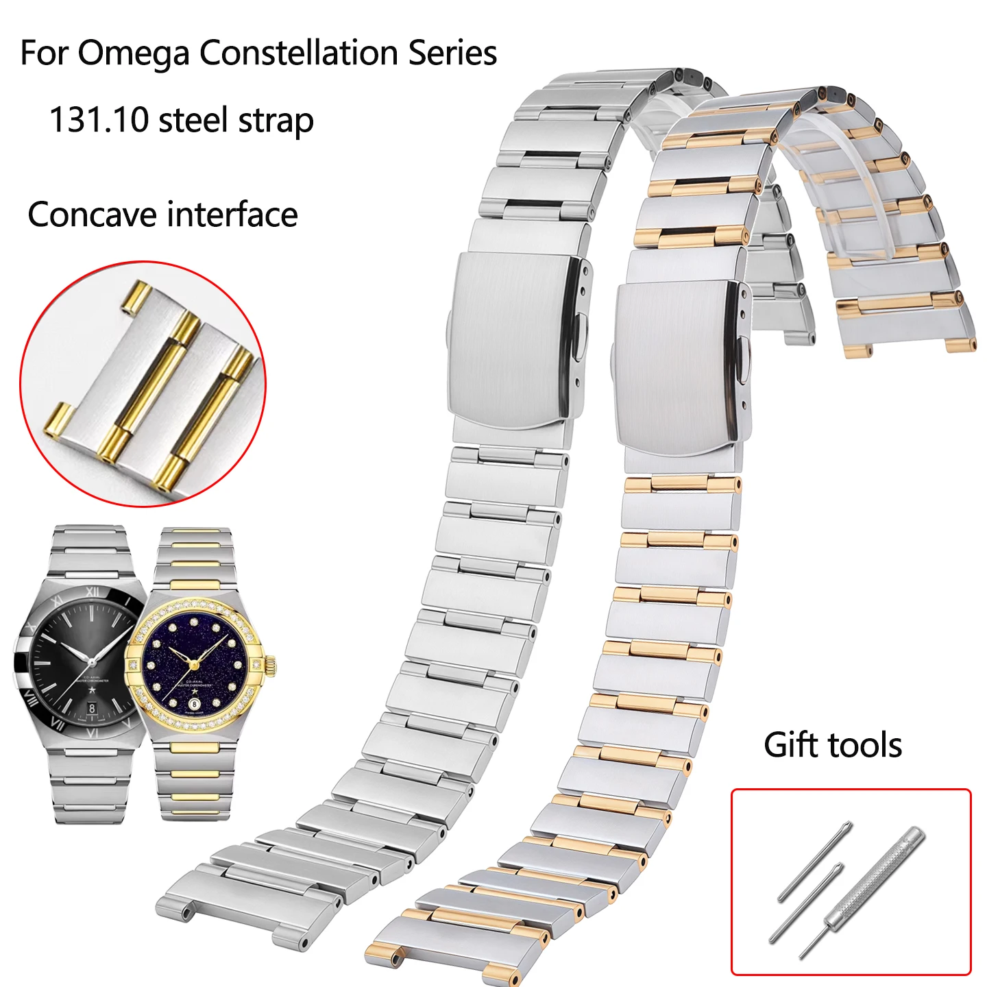 

Металлический ремешок с выемкой 17-11 23-14 мм для серии Omega Constellation 131.10, ремешок из нержавеющей стали для мужских и женских браслетов.