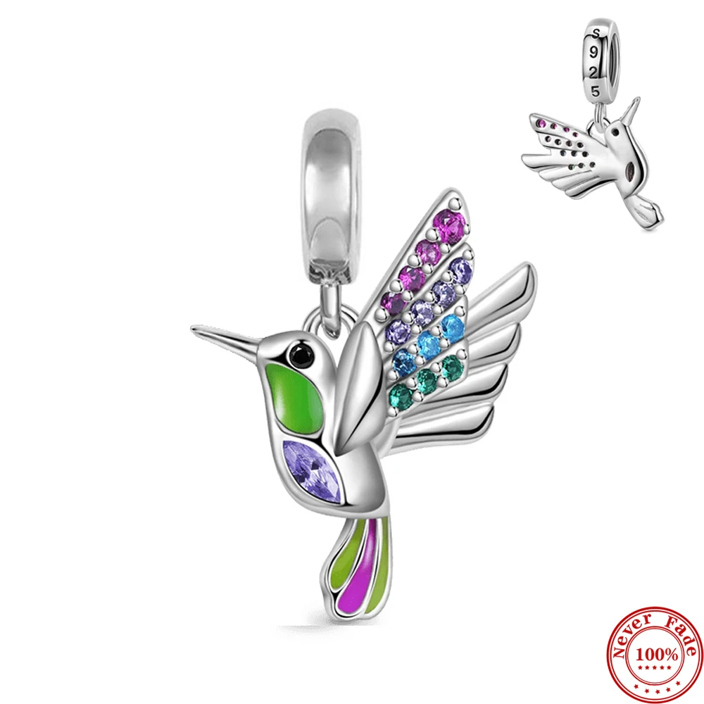 New 925 Sterling Silver Colorful Hummingbird Charm Exquisite Pendant Suitable for Original Pandora Bracelet DIY Women's Jewelry