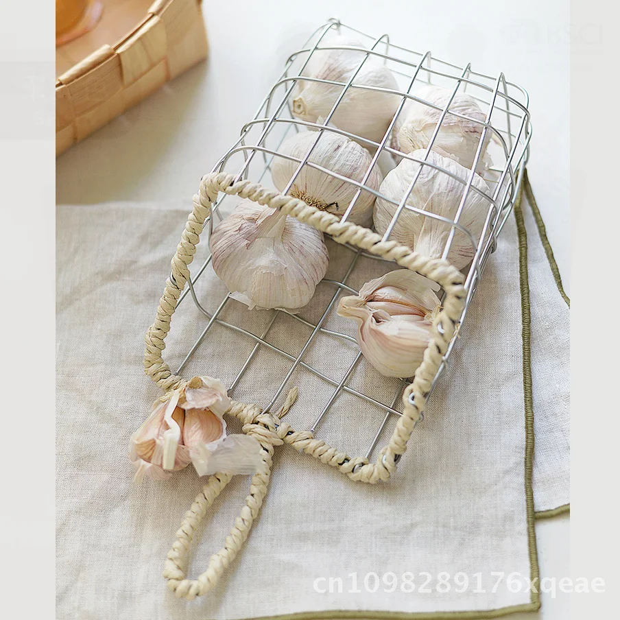 سلة تخزين معلقة على الحائط من الحديد المنسوج، كبيرة ومتوسطة وصغيرة الحجم، منظم مطبخ على الطراز الشمالي، رف كتب مجلة الخبز #4