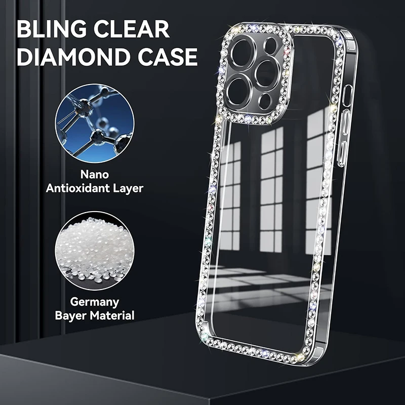 

Luxury 3D Bling Diamond Rhinestone Case for iPhone 16 15 14 Plus 13 12 Pro Max Clear Glitter Shiny Gem Design Soft Silicone Case