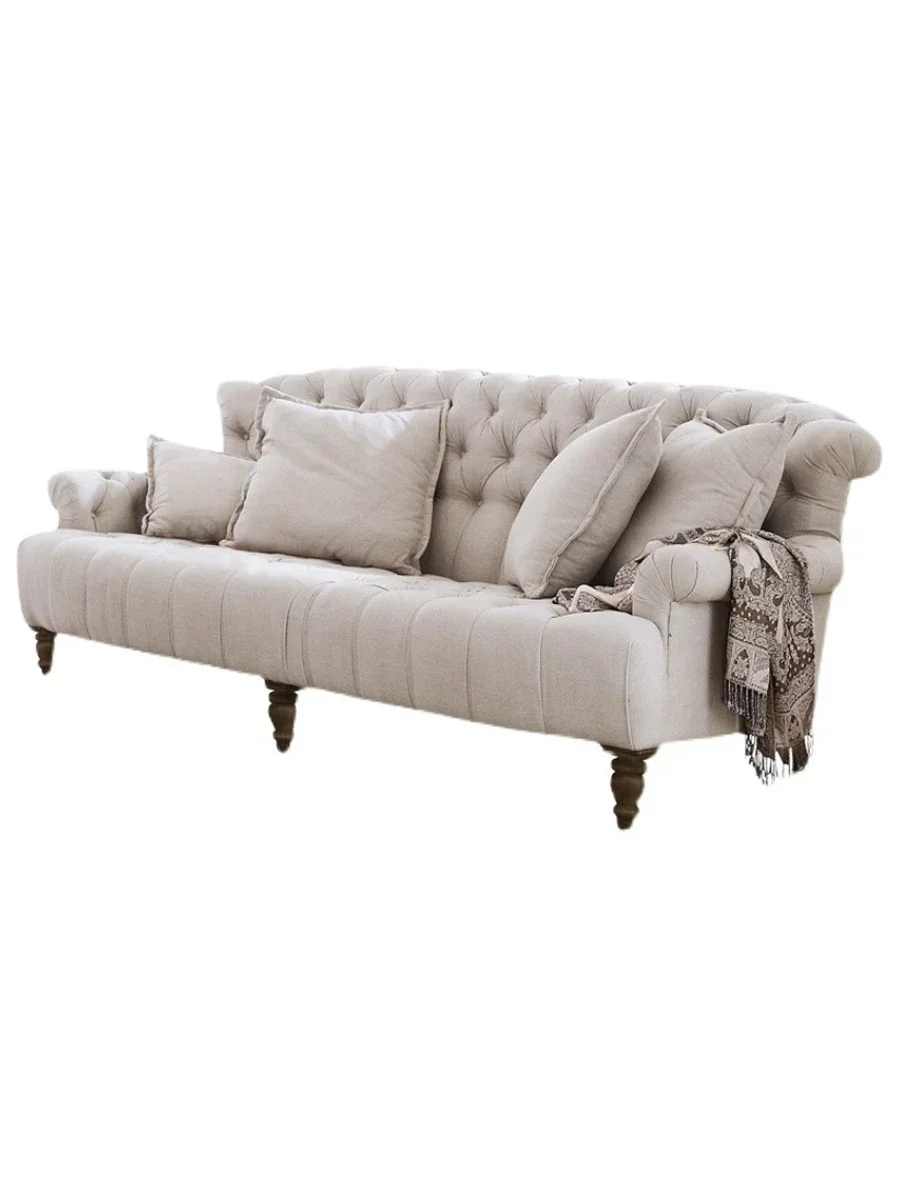 

Премиум-диван в американском кантри-стиле, французский ретро-диван для небольшой квартиры, льняной, одно- и двухместный, трехместный.