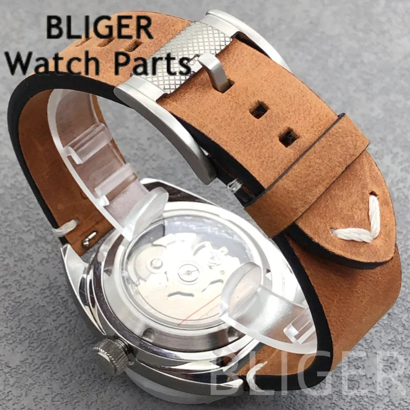 BLIGER 36 мм 39 мм мужские модные NH36A автоматические механические наручные часы из минерального стекла кожаный ремешок 100 м часы для дайвинга Pilot Lume