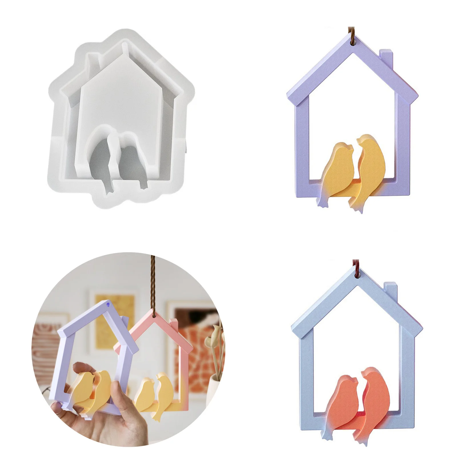 

House bird pendant accessory, resin silicone mold, epoxy resin, diy chimney, house, perforated gypsum sign