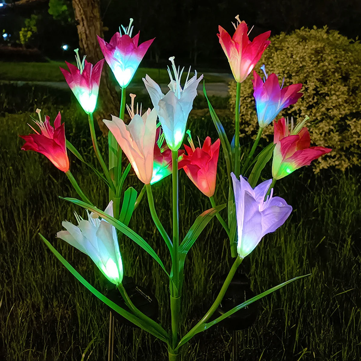 Solar LED Light Lily Flower Lawn Lamp White Pink Purple Flower Light Waterproof For Yard Garden Decoration Holiday Party Lantern