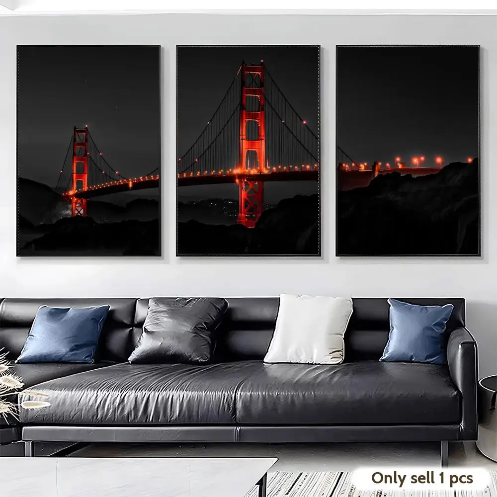 

Golden Gate Bridge Night Painting Calligraphy Canvas Poster Wall Art Interior Hallway Home Decoration Holiday Gifts