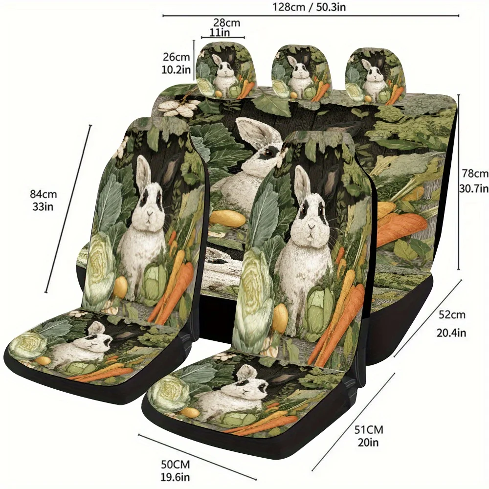 A Complete Set Of Black And White Rabbit Vegetable Harvest Themed Car Seat Covers, Suitable For Most Vehicles, Stylish And Uniqu
