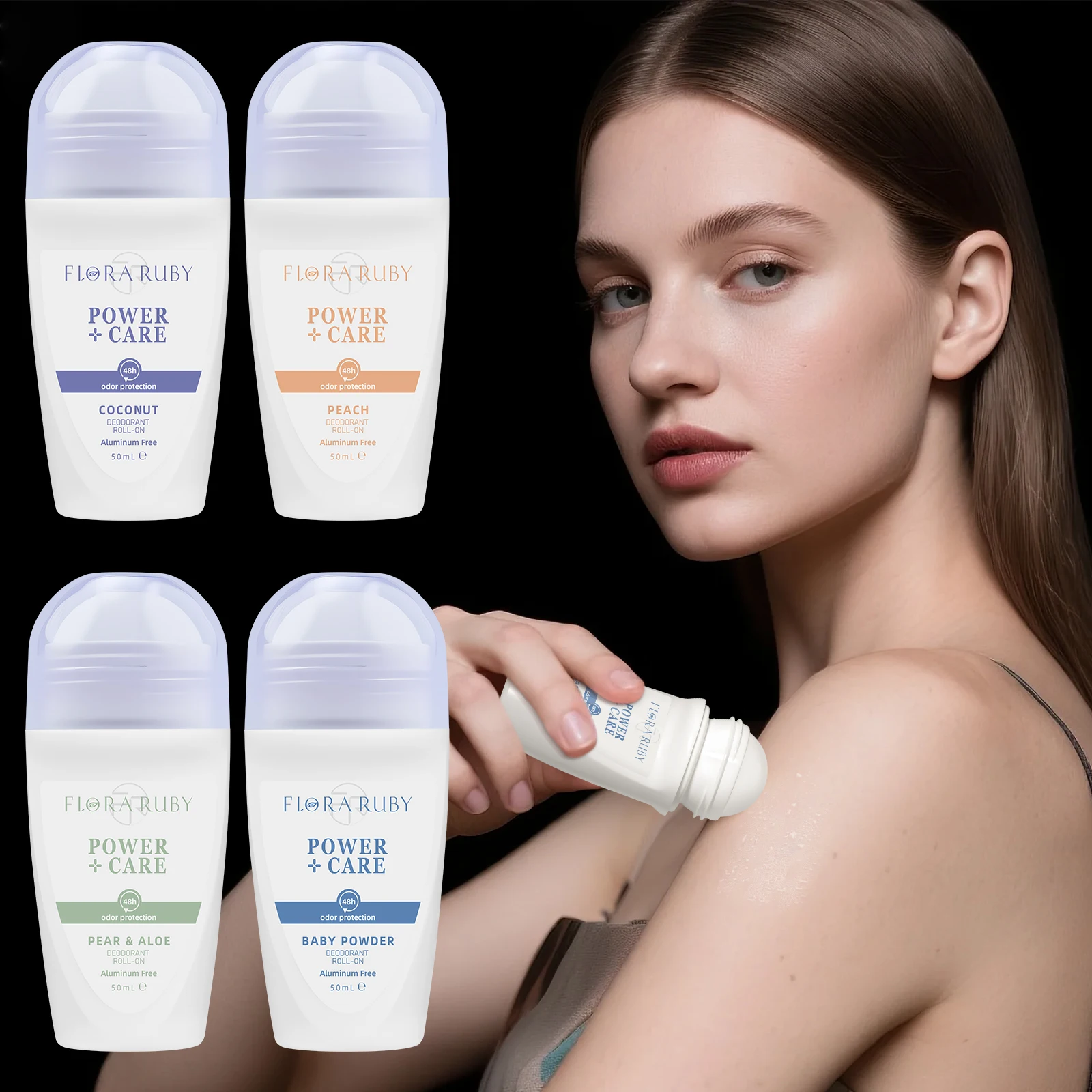 FLORA RUBY Deodorant Roll On  Free of aluminium, provides 48-hour odor protection, uses natural extracts, suitable for underarms