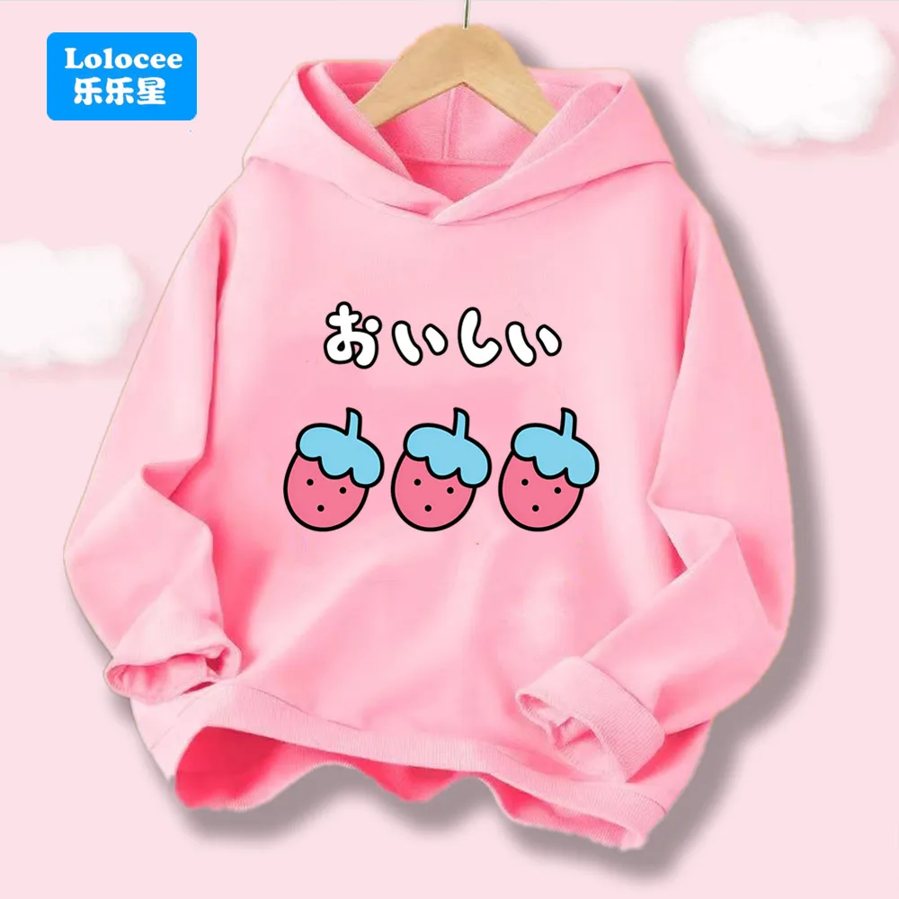 Mode Mädchen Hoodie Nette Erdbeere Druck Hoody Sweatshirt Weiche Baumwolle Atmungsaktive Dünne Pullover Herbst Frühling Oberbekleidung CMSK1