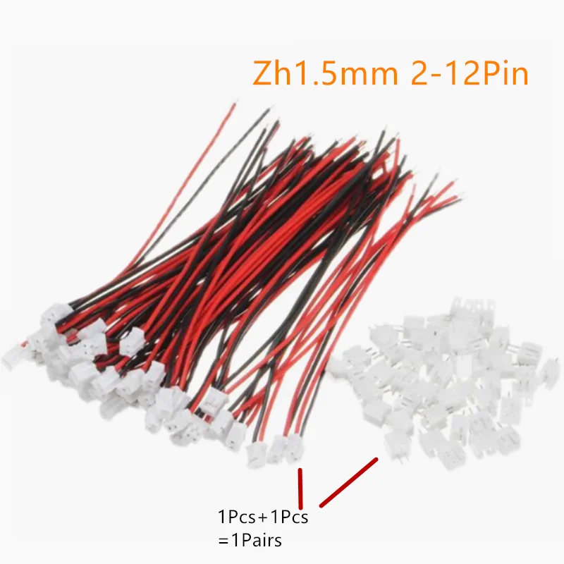 10Pairs/lot Mini Micro ZH 1.5 2P 3P 4P 5P 6P 7P 8P 9P 10P 11P 12Pin JST Zh1.5mm Connector with Wires Cable Zh1.5mm