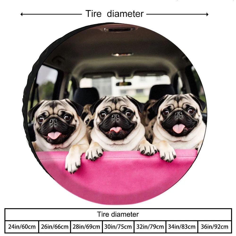 Cute Three Pugs Riding Car Spare Tire Cover Waterproof Polyester Outdoor Protective Accessory