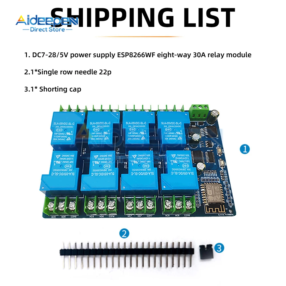 DC 7-28/5V Power Supply ESP8266 WiFi 8 Channel 30A Relay Module ESP-12F Development Board For Arduino