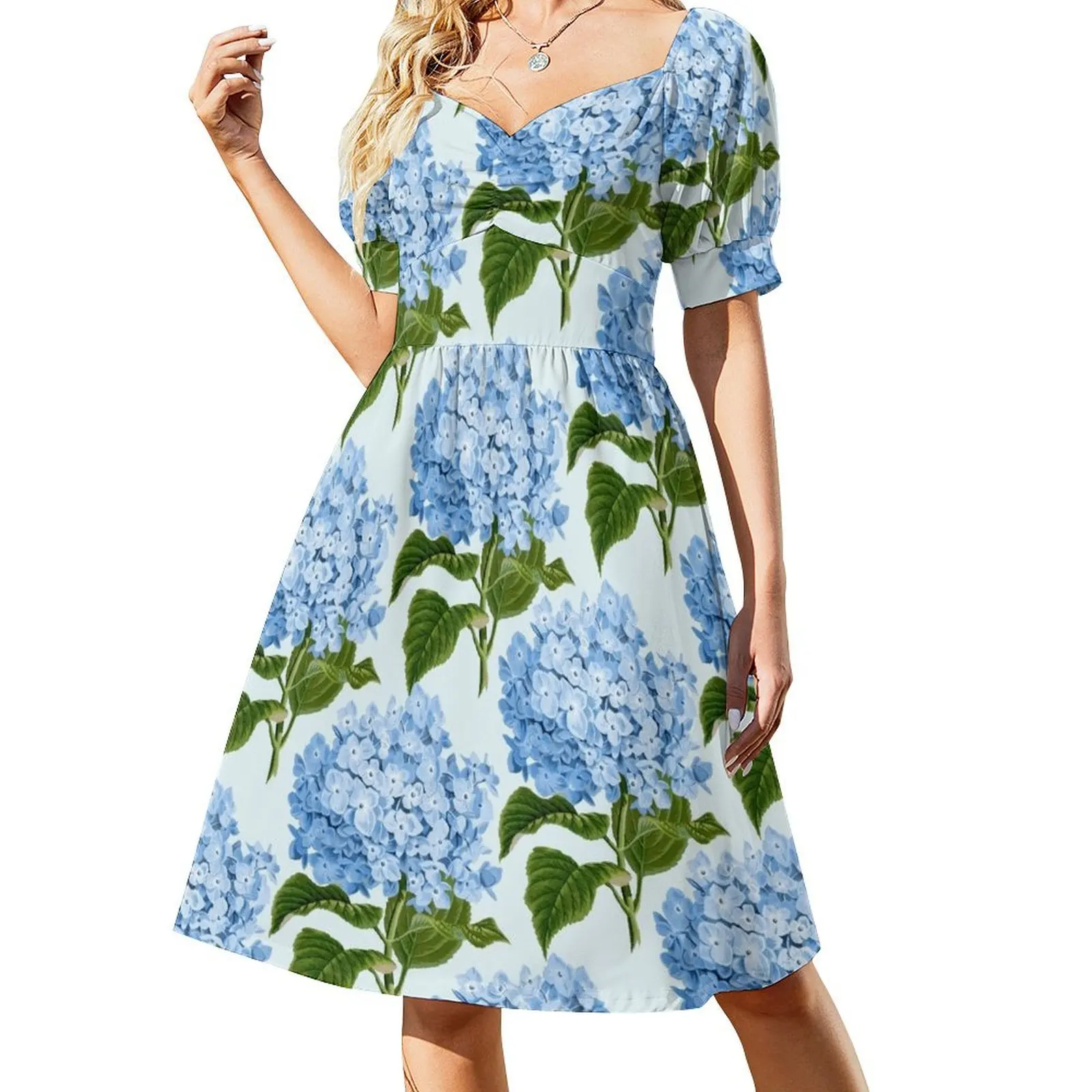 

Blue hydrangea print - floral print Short Sleeved Dress Women's long dress sexy dress for women evening