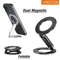 180° Rotate Dual Magnetic Car Phone Holder Foldable Desktop Smartphone Stand For Magsafe iPhone 16-12 Max Pro Mount Gift 2*Ring