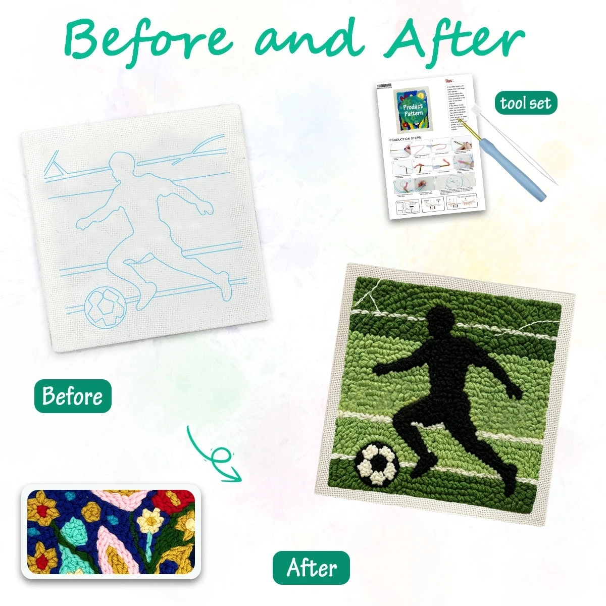 1 Set Fußballspieler DIY-Stickerei-Set für Anfänger, Stick-Starter-Kit, Kreuzstich-Kunstgeschenk, Handarbeits-Bastelset – Detail 1