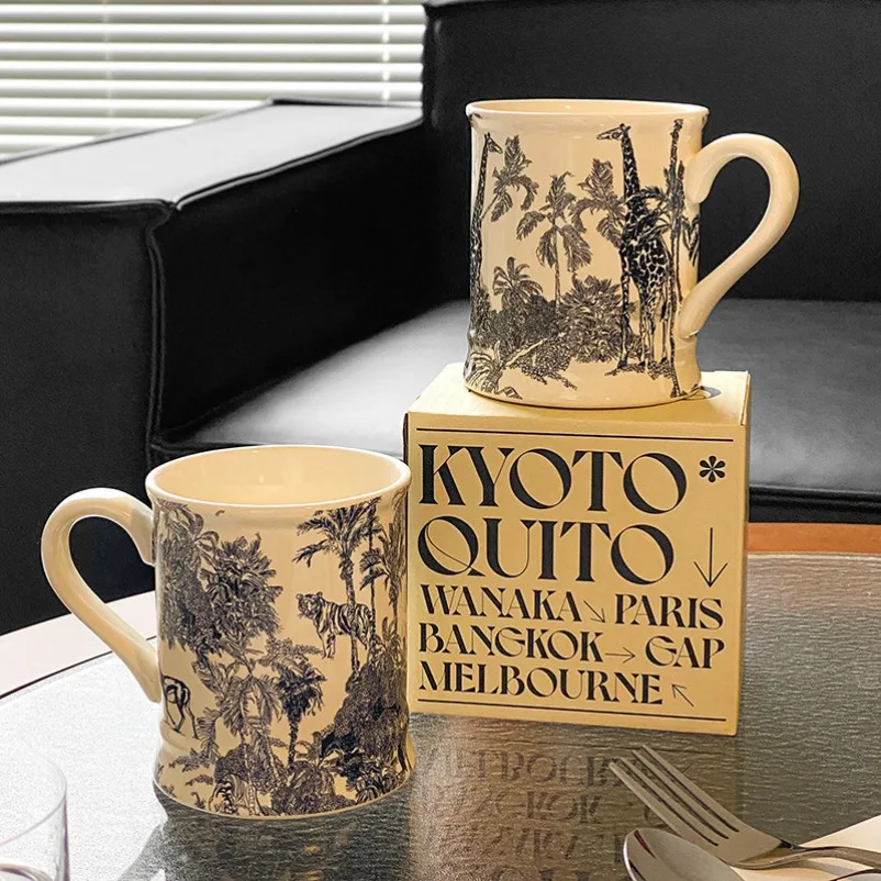 Jungle Scenery Ceramic Mug, High Temperature Resistant Water Cup for Home Office, Gift Box Breakfast Milk Coffee Cup