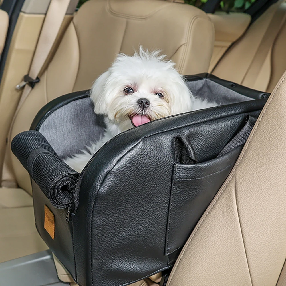 Small Dog Cat Car Seat Pet Booster Seat Dog Interactive Travel Safety Car Carrier with Side Pocket Storage Easy Cleaning