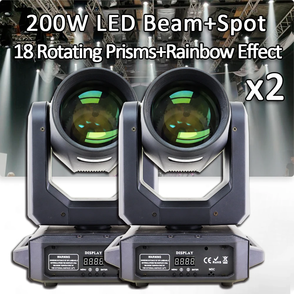 2Pcs/Lot LED 200W Moving Head Light Beam&Spot 18 Rotating Prisms 12 Gobos 8Color Wheel DJ Party Stage Effect Lighting