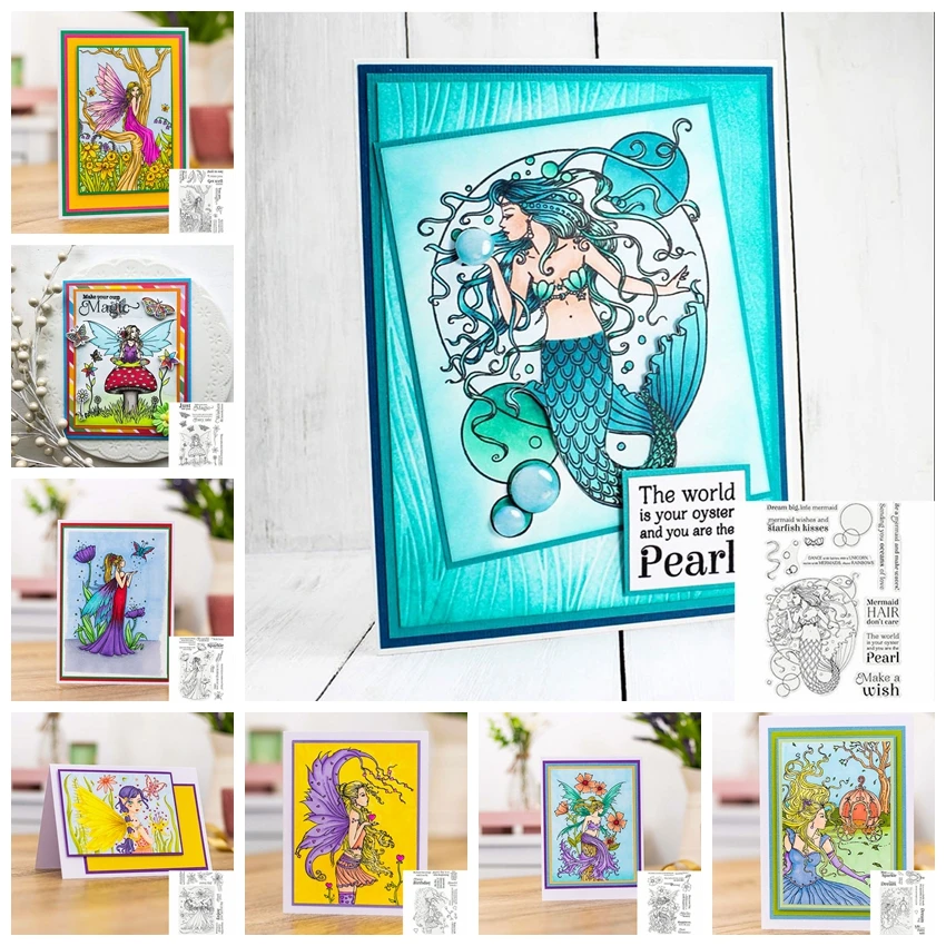 

6*8 inch Clear Silicone Stamps Fairy Tale Pearl Mermaid Princess Magic Dreams Sentiments Stamps DIY Scrapbooking Crafting 2022